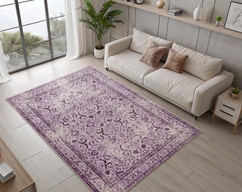 Purple Ivory Vintage Floral Oriental Rug