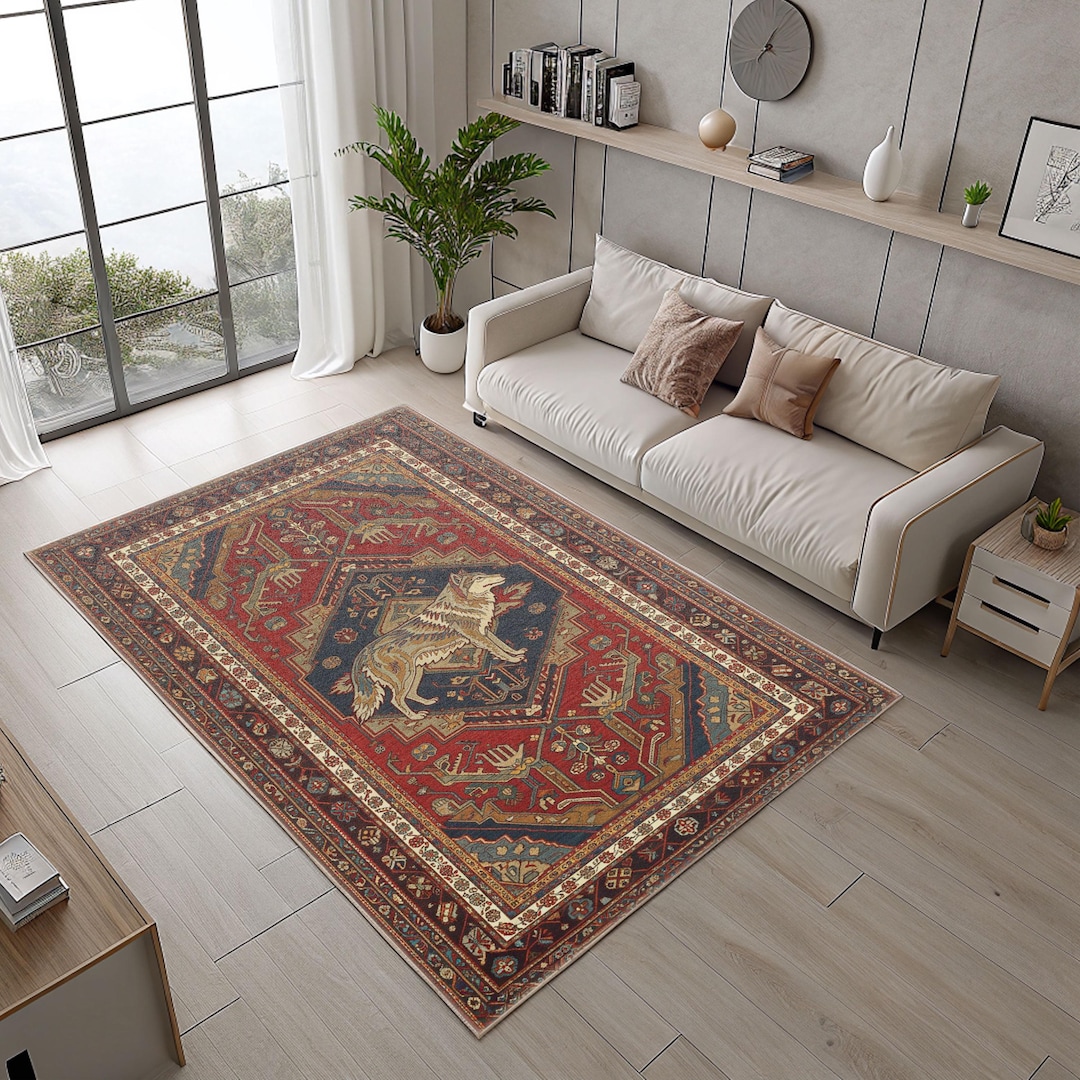 Anatolian Wolf Rug, Wolf Rug, Wolf Pattern Rug, Wolf Design Rug, Wolf ...