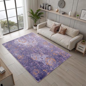 Abstract Purple Area Rug: Modern Colorful Design, Non-Slip Cotton Back