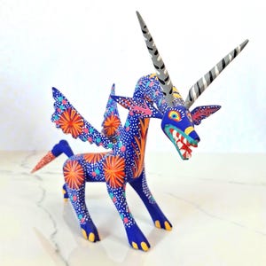 Mexican Folk Art Oaxacan Wood Carving Alebrije Dragon Signed