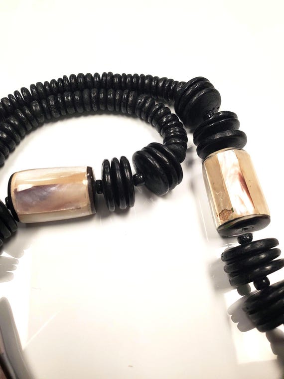 Vintage Abalone Shell and Wood Statement Necklace - image 6