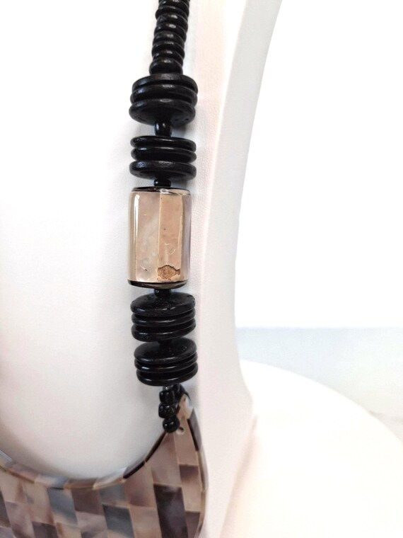 Vintage Abalone Shell and Wood Statement Necklace - image 5