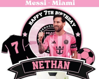 Messi-Tortenfigur Miami | Individuelle Messi-Geburtstagstortenfigur | Messi-Geburtstagsparty | Fußballtorte | Druckbarer digitaler Download (PNG)