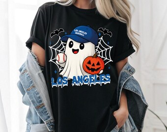 Süßes Gespenst Los Angeles Baseball PNG | LA Baseball digitale Datei | LA Sofort-Download | Los Angeles Halloween PNG | Gespenst mit Kürbis