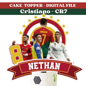 Décoration de gâteau chrétienne | Décoration de gâteau d'anniversaire CR7 personnalisée | Fête d'anniversaire de Ronaldo | gâteau de football | Téléchargement numérique imprimable PNG
