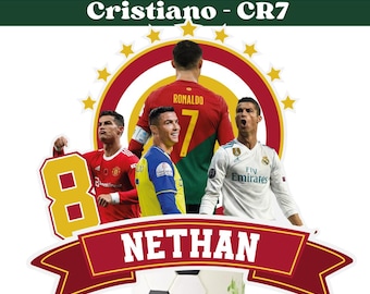 Christlicher Tortenaufsatz | CR7 Geburtstagstortenaufsatz, individuell gestaltet | Ronaldo-Geburtstagsparty | Kuchen Fußball | Druckbarer digitaler Download PNG