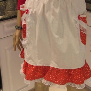 Vintage Style Half Apron: Red Polka Dot Ruffle, Plus Size
