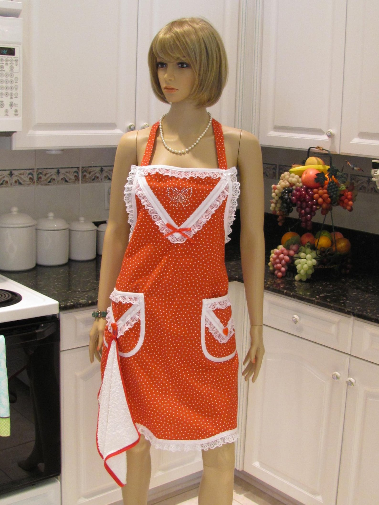 Sexy Modern Apron Full Apron Two Pockets Lace Trm White Etsy 