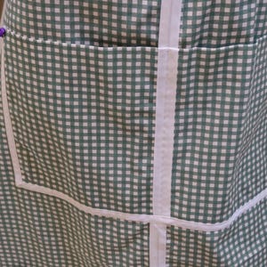 CHEF APRON : Cooking and Gardening apron, green and white check cotton fabric, two large pockets, with floral applique image 10