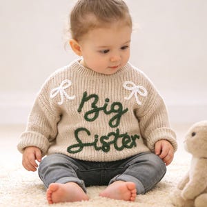 Personalized Big Sister Sweater, Sibling Matching Sweaters, Custom Sweater for Big Brother Sister Lil Bro Sis, Embroidered Baby Name Sweater
