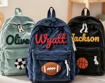 Sac à dos brodé personnalisé avec le prénom de l'enfant, sac de sport personnalisé avec ballon, cartable pour tout-petit, cadeau de rentrée scolaire, cadeau d'anniversaire pour enfant