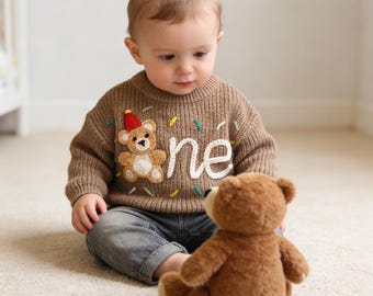 Custom Teddy Bear First Birthday Sweater, Beary One Sweater, Sweet One Jumper, Customized Toddler Baby Gift,Personalized 1st Birthday Outfit