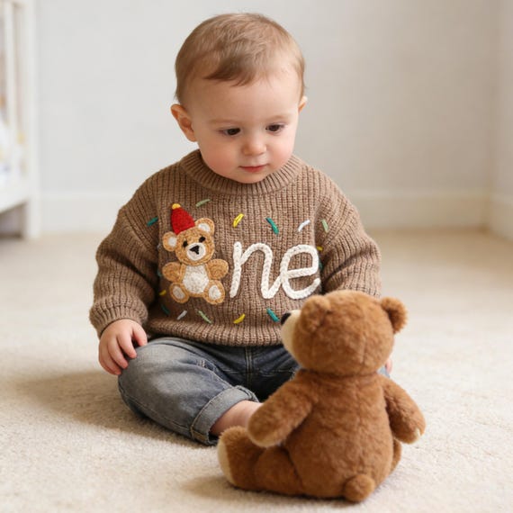 Custom Teddy Bear First Birthday Sweater, Beary One Sweater, Sweet One Jumper, Customized Toddler Baby Gift,Personalized 1st Birthday Outfit