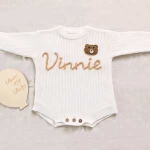 Hand Embroidered Name Baby Romper - Custom Baby Romper - Name Romper for Baby Girls & Boys - Newborn Sweater Romper - Baby Shower Gift