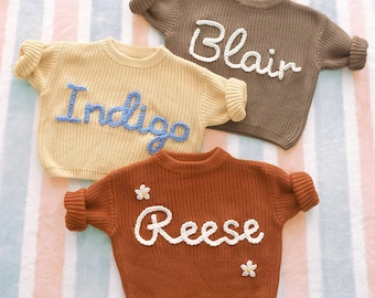 Embroidered Baby Name Sweater, Personalized Baby Coming Home Outfit, Newborn Sweater with Name, Baby Shower Gift, First Birthday Gift