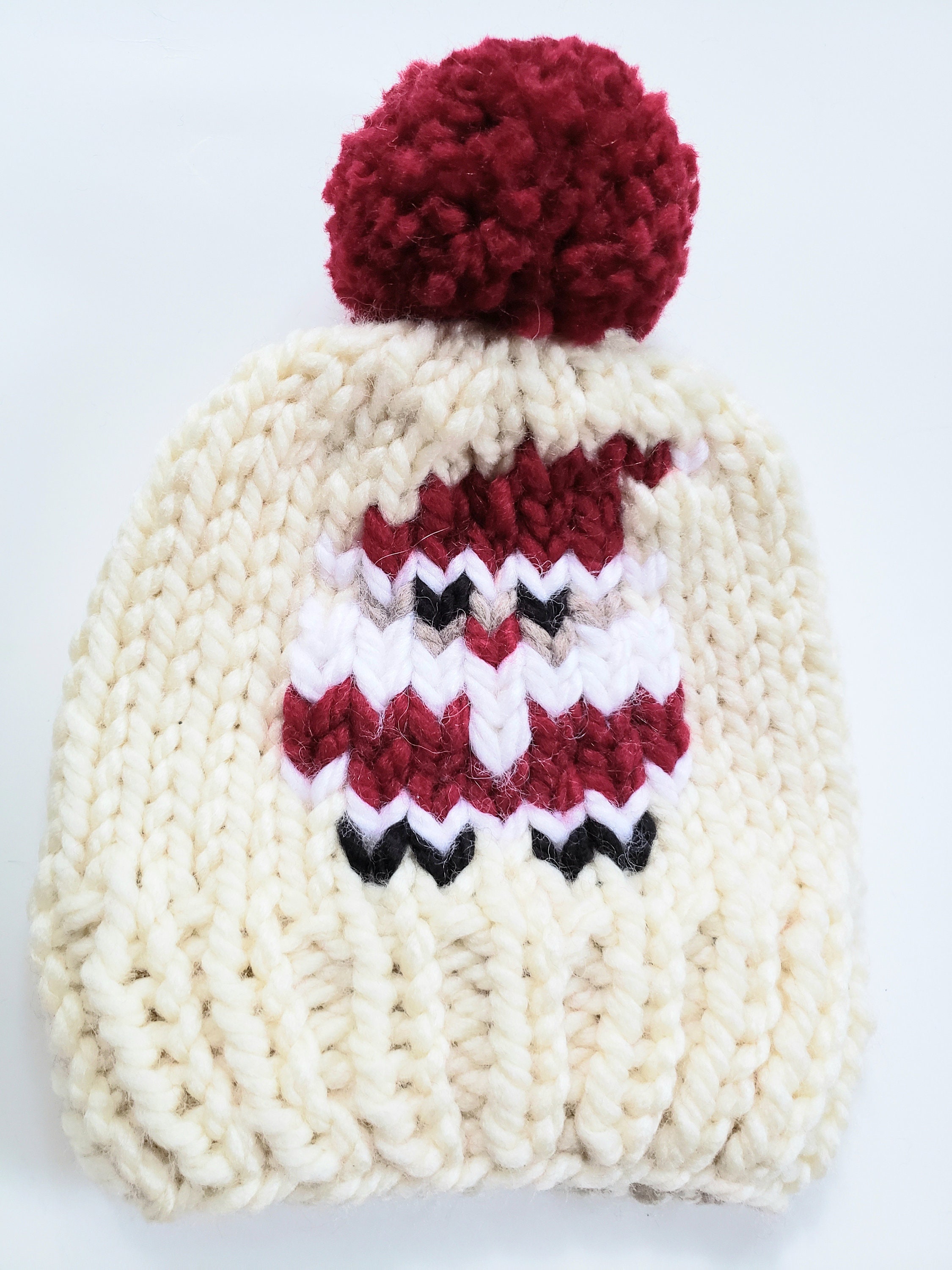 Hand Knit Santa Hat, Attached Pom Pom, Warm Bulky Warn, Fun  display picture 1