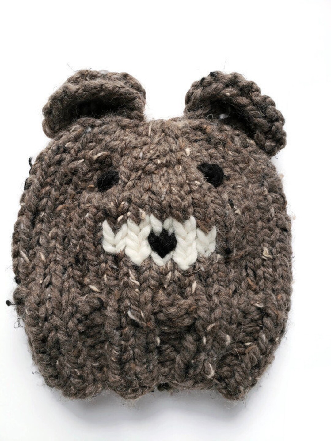 Brown Bear Beanie Hat, Hand Knit, Cute Hat, Bulky Yarn, Warm Hat ...