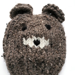 Brown Bear Beanie Hat, Hand Knit, Cute Hat, Bulky Yarn, Warm Hat, Unisex Hat For Anyone And Everyone Multiple Sizes Avaiable.
