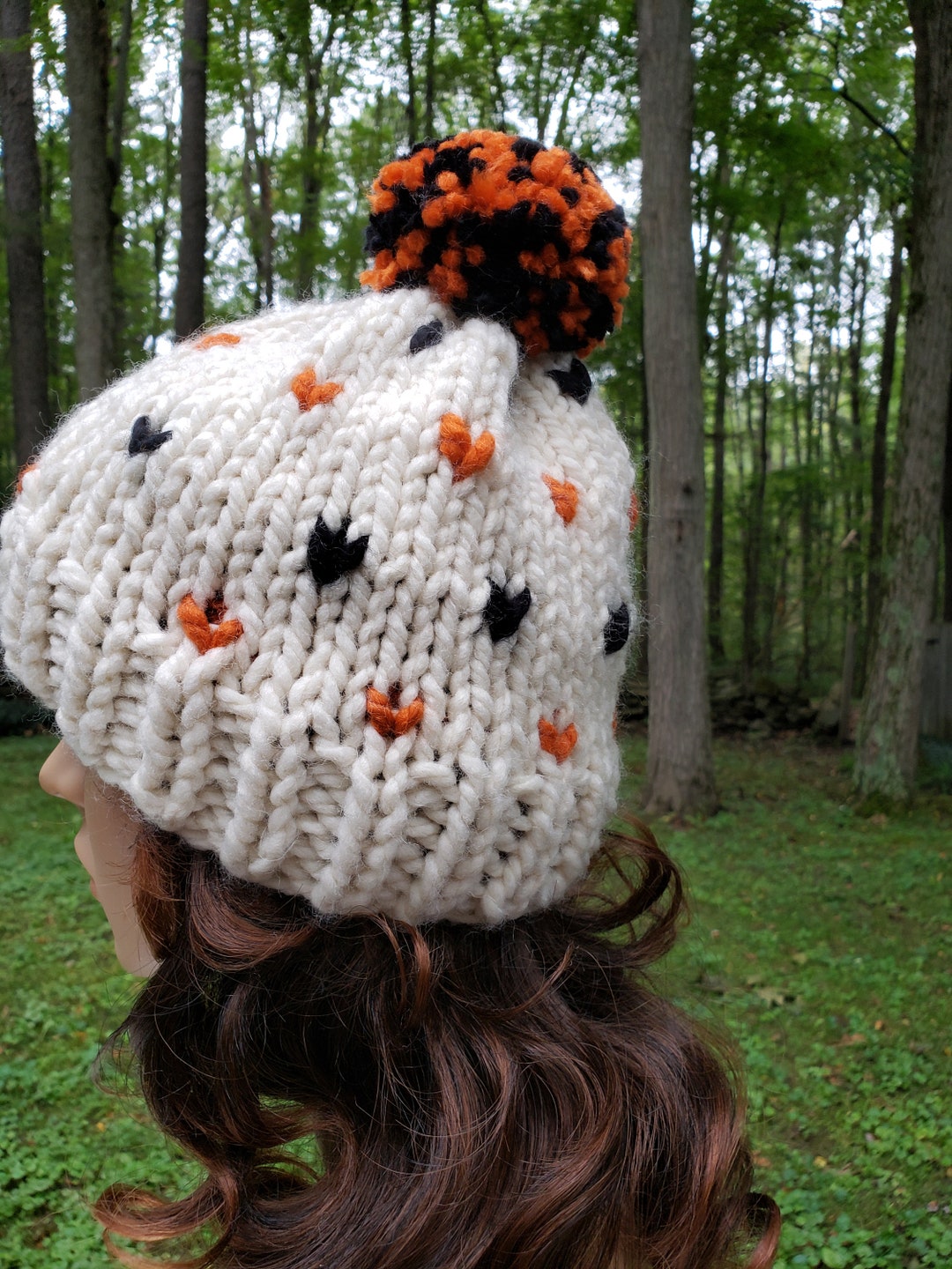Colors of Fall Hat, Black and Orange and White Bulky Yarn, Adult Unisex ...