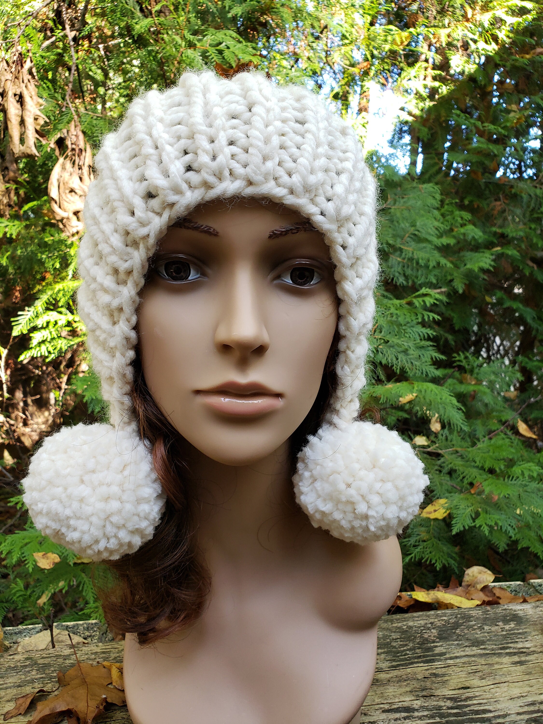 Festive Holiday Santa Hat, Warm Hand Knit Hat, Attached Pom 