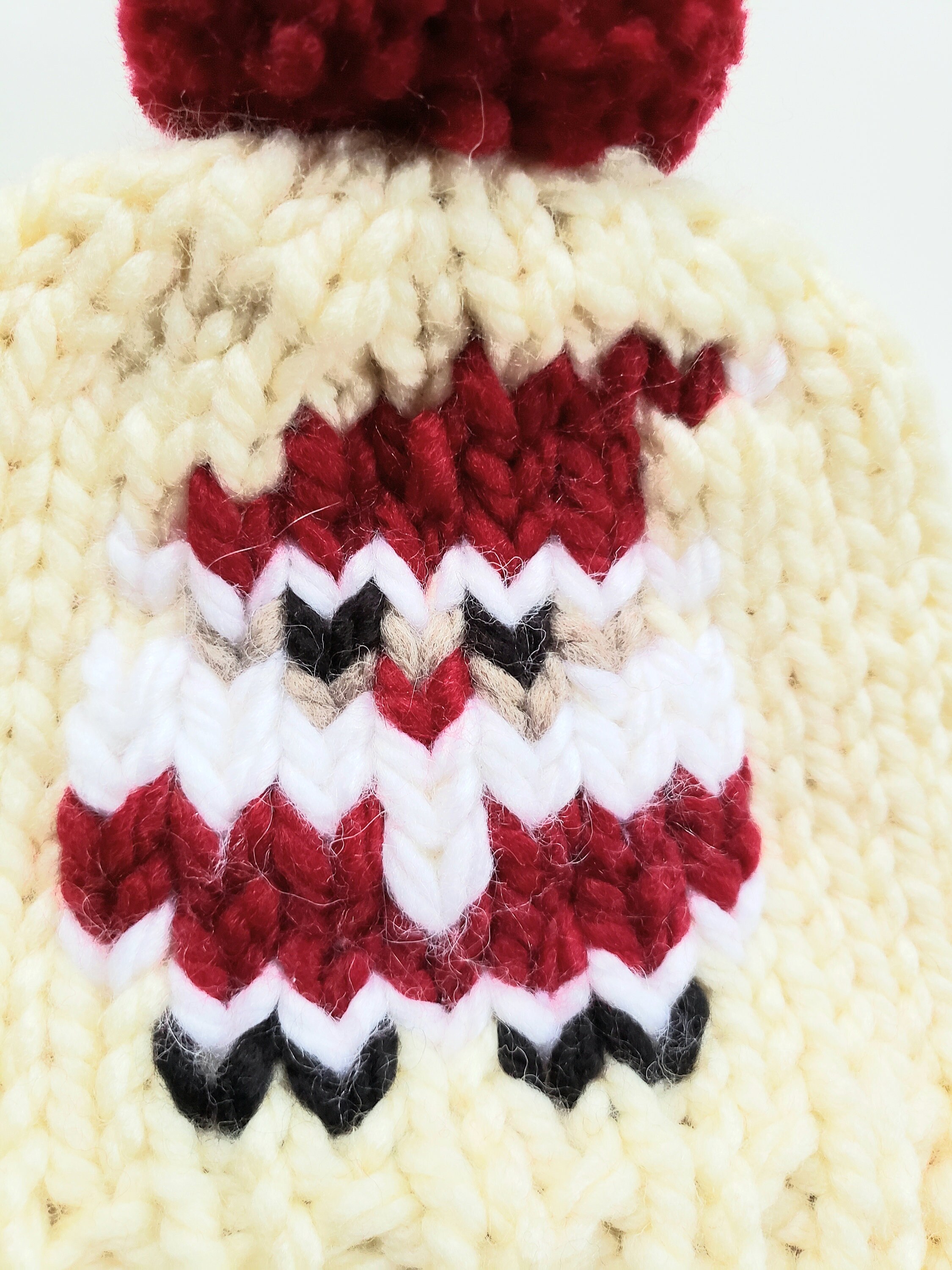 Festive Knitted Santa Hat with Pom Poms, One Size Fits All Adults Festive Holiday Santa Hat, Warm Hand Knit Hat, Attached Pom  main image 3