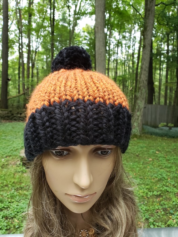 Knit Black and Orange Fall Winter, Adult Unisex Hand Knit Knit Black and Orange Fall Winter, Adult Unisex Hand Knit