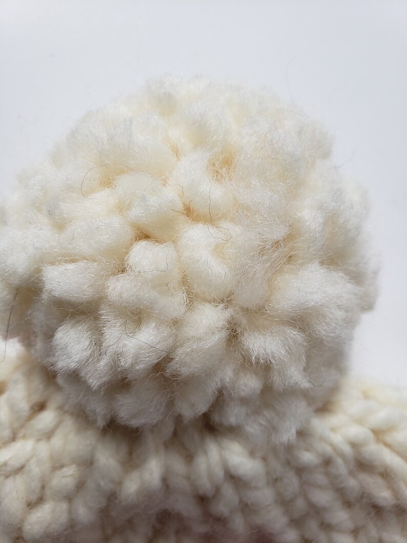 Beanie Hat Attached Pom Pom Toddler Bulky Yarn TeenAdult Sizes. Knit Hat With A Flower Child