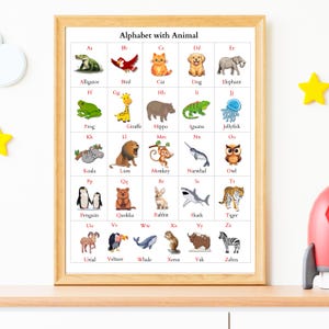 Alphabet with Animals - ABC Poster Printable for Kids | Digital Wall Art for Nursery & Classroom, Cute Animal Alphabet Poster