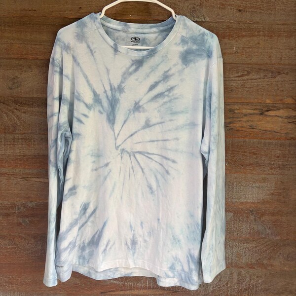 Blue Spiral Tie-Dye Long Sleeve Tee | Hand-Dyed Unisex Shirt | One-of-a-Kind Boho Streetwear