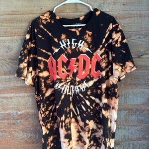 Upcycled Bleach Dyed AC/DC Band Tee | Thrifted High Voltage Rock Shirt