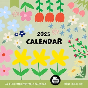 2025 Printable Flower Calendar – Cute Floral Wall Art PDF | Aesthetic Digital Download for Home or Office Decor