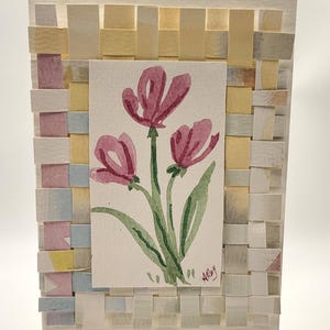 Wiosenne pastele, tulipany, akwarela, kartka z pozdrowieniami (pusta 4x6)