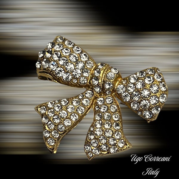 Ugo Correani  large bow w/pave of clear crystal rhinestones  Brooch - Impressive and elegant figural bow pin Made in Italy-Art.423/6