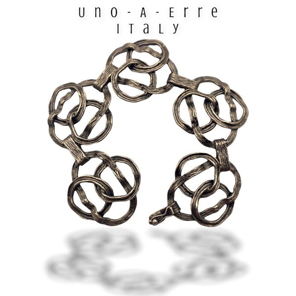 Vintage Estate UnoAErre 800 silver textured links bracelet -  Italian bracelet Uno a Erre Brand Luxury - Art.75/6