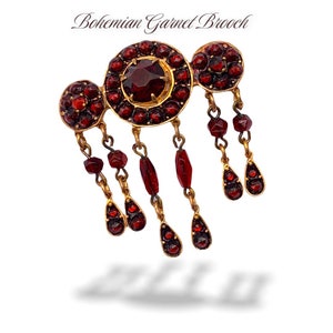 Antique Victorian Bohemian Gilt Garnet Brooch - Rare Victorian Bohemian Garnet Fringe Brooch - European Treasure - Art.764/5