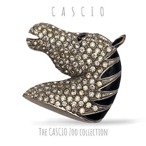 Vintage awesome BIJOUX CASCIO Italy Horse&#39;s head  Figural Pave Rhinestone Enamel Brooch Pin- rare collector&#39;s piece- Art.161/6