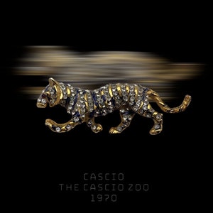 Rare Bijoux CASCIO gold plated feline Tiger figure Brooch  w/clear Crystals & black enamel- 1960s Italian brooch for collection - Art.89/6