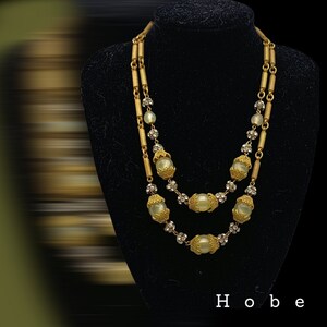 Old HOBE  two strands necklace in gold with sparkling crystal balls, opalescent beads and filigree cups - Art.916/5