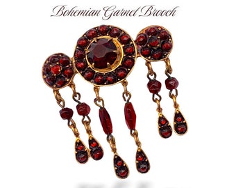 Antique Victorian Bohemian Gilt Garnet Brooch - Rare Victorian Bohemian Garnet Fringe Brooch - European Treasure - Art.764/5