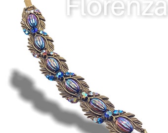 Fabulous FLORENZA Peacock Melon Stones w/AB Rhinestone Vintage superb bracelet - Art.102/5