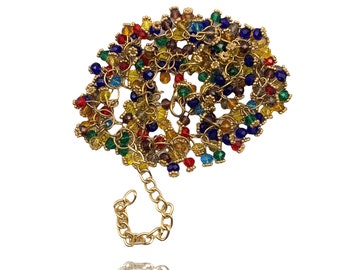 Amazing movement and  sparkle multi colors Cha Cha necklace-luminous colored glass beads in gold setting 1970s original necklace-Art.242/4 -