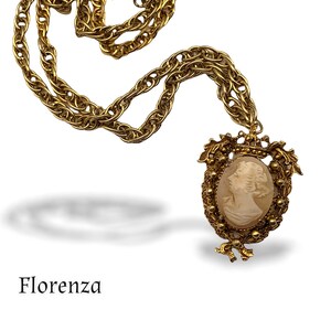 Regal Vintage FLORENZA Crown topped  Carved Shell Cameo  Vintage Convertible Brooch Pendant Necklace - Art.308/5