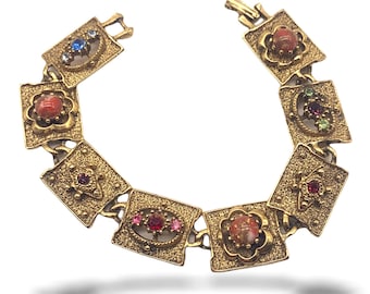 Excellentes Armband 1950er Jahre - signiertes UNIKAT - Renaissance Module mit Kristallen und super Art Glassteinen--Art.773--