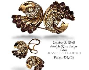 1948s Adolph Katz Coro 'JEWELED COMET' Purple Rhinestones DUETTE