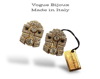 Vogue Bijoux signed stylish Art Deco Italian design  w/clear pave and blue night Princess cut crystal -Art.709/6