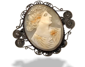 1940s Splendid and Ancient Italian cameo brooch  - genuine shell cameo & filigree frame - Art.03/3