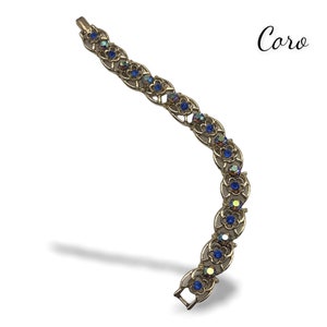 Coro Signed blue & pale blue AB Rhinestone Flower Bracelet beautiful 1950 vintage bracelet in a dazzling flowers design art.548/3 image 1