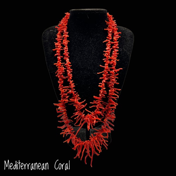 Amazing 2 strands necklace  Mediterranean red coral branches & nuggets in a graduating pattern-800 silver plated gold clasp - Art.600/6