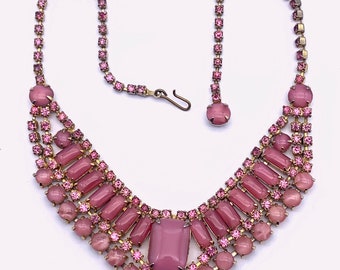 Precioso collar vintage rosa con pedrería, estilo gargantilla rosa brillante, collar de cristal vintage, joyería nupcial, joyas de colección - art.256/6