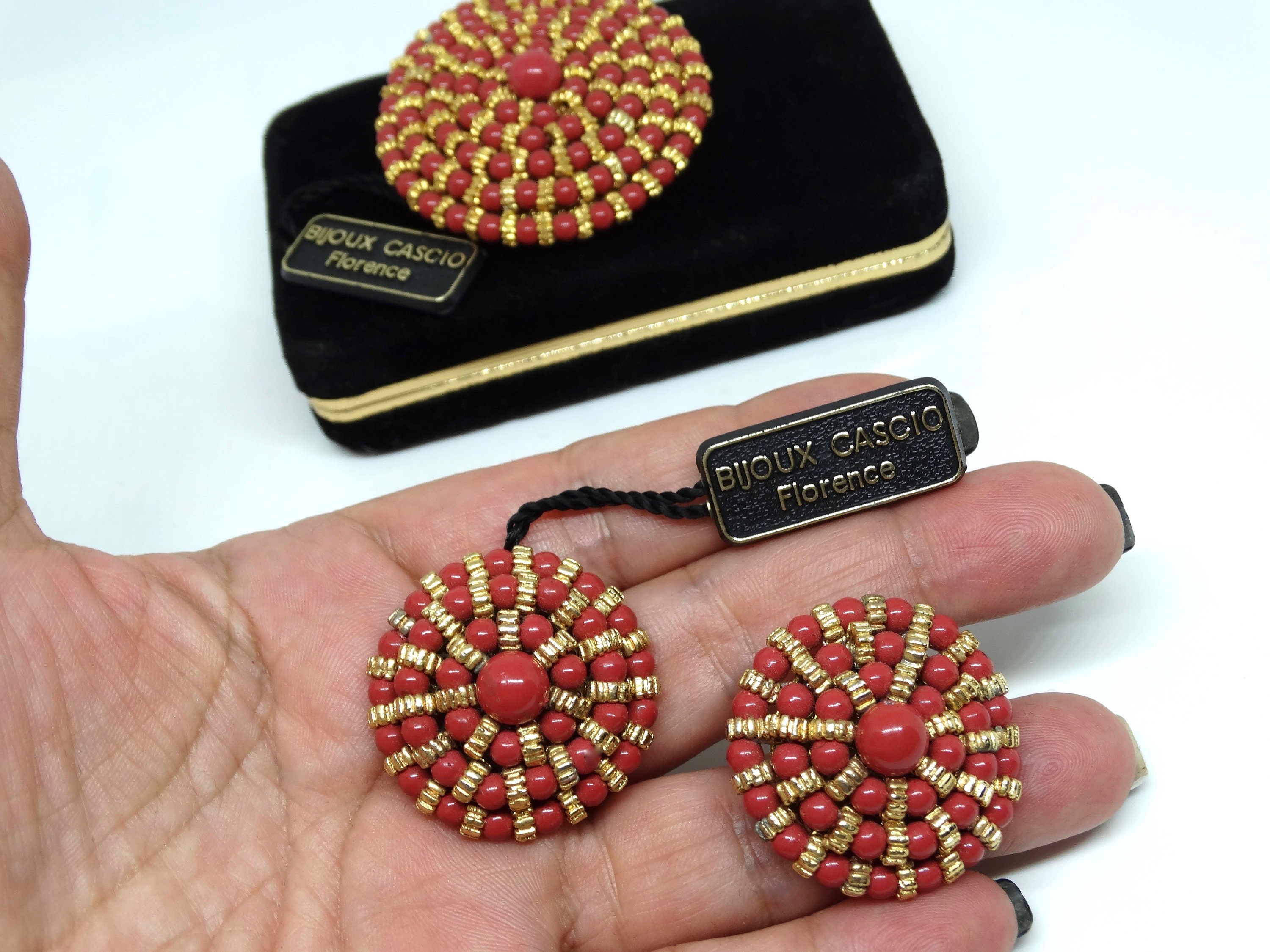 Cascio Bijoux From Florence, Rare Statement Brooch & Earrings Set 